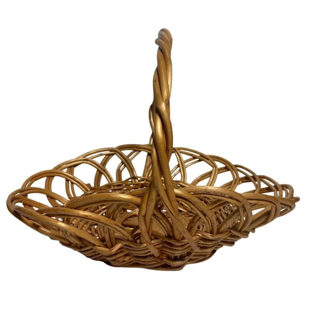Vintage Gathering Basket Antique Woven Hand Crafted Natural Boho Country Cottage